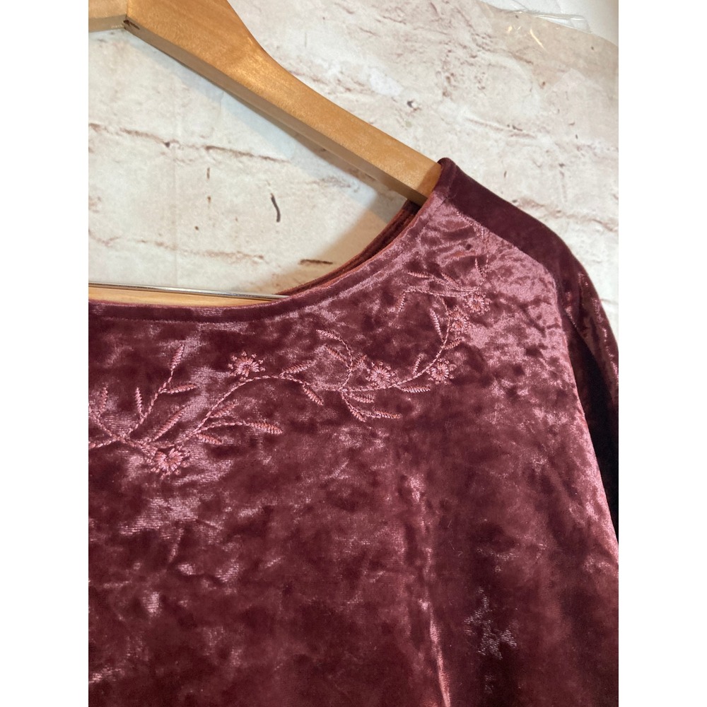 J. Jill Velvet Top Womens Medium Dark‎ Mauve Embroidered Half Sleeve Coquette - Picture 2 of 14